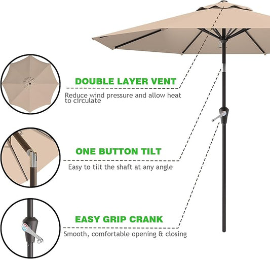 9 FT Patio Umbrella for Outdoor, Outdoor Umbrella with Push Button Tilt and Crank, Outdoor Patio Umbrellas with 8 Sturdy Ribs for Market, Garden, Deck, Backyard, Pool (Beige)