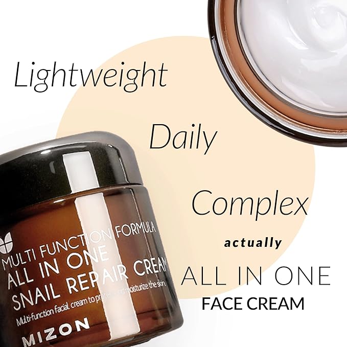 MIZON All in One Snail Repair Cream Snail Mucin with 12 Natural Extracts Korean Recovery Cream for Fine Line & Blemish Care (1.18 Fl Oz Pack of 1)