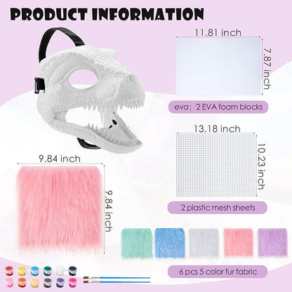 13 Pcs DIY Dino Mask Kit Hard Plastic Dinosaur Mask Furry Therian Dino Costume Kit Animal Dinosaur Party Costume