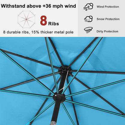 ABCCANOPY 9FT Outdoor Patio Umbrella, 8 Ribs Table Umbrella w/Crank for Easy Set Up, Suitable for Garden, Lawn, Deck & Backyard (Turquoise)