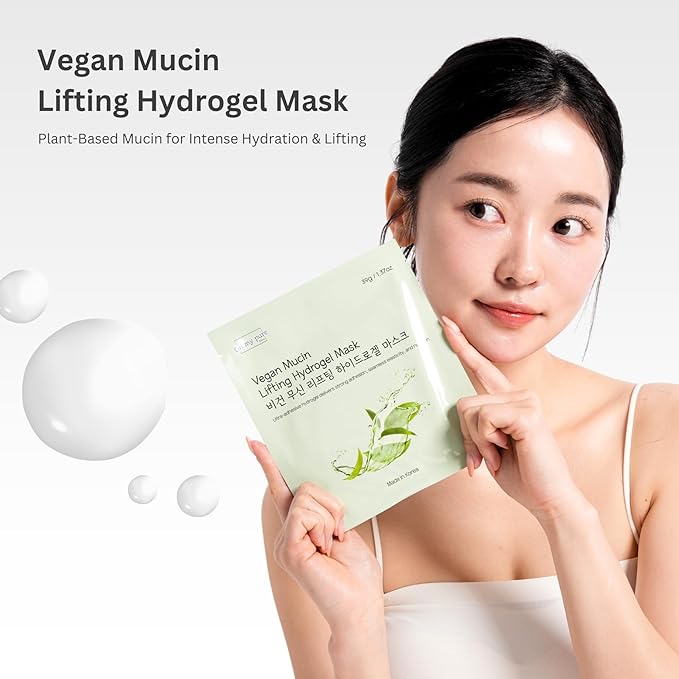 OHMYPURE Vegan Mucin Lifting Hydrogel Collagen Face Mask 15ea Ultimate Hydration, Improves Skin Texture, Affordable Luxury, Glowing Skin, Reduces Fine Lines & Wrinkles, Made in Korea (15, Vegan)