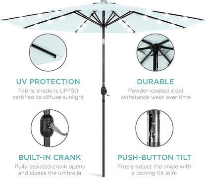 Best Choice Products 10ft Solar Polyester LED Lighted Patio Umbrella w/Tilt Adjustment and UV-Resistant Fabric - Baby Blue
