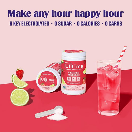 Ultima Replenisher Mocktini Electrolyte Drink Mix – Strawberry Margarita, 90 Servings – Hydration Powder with 6 Electrolytes & Trace Minerals – Keto Friendly, Non-GMO & Sugar-Free Electrolyte Powder