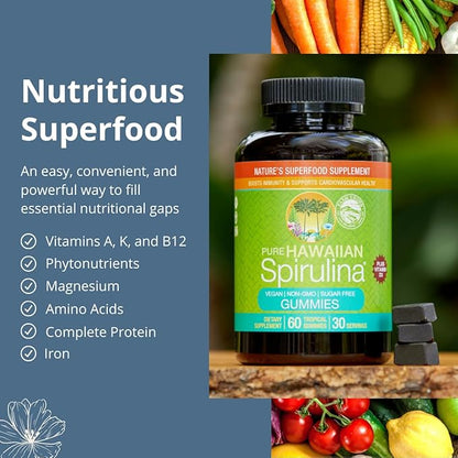 Nutrex Hawaii Spirulina | Grown Outside in Kona Hawaii | Natural Superfood Supplement (60 Count, Gummy)