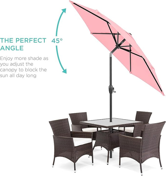 Best Choice Products 7.5ft Heavy-Duty Round Outdoor Market Table Patio Umbrella w/Steel Pole, Push Button Tilt, Easy Crank Lift - Carnation