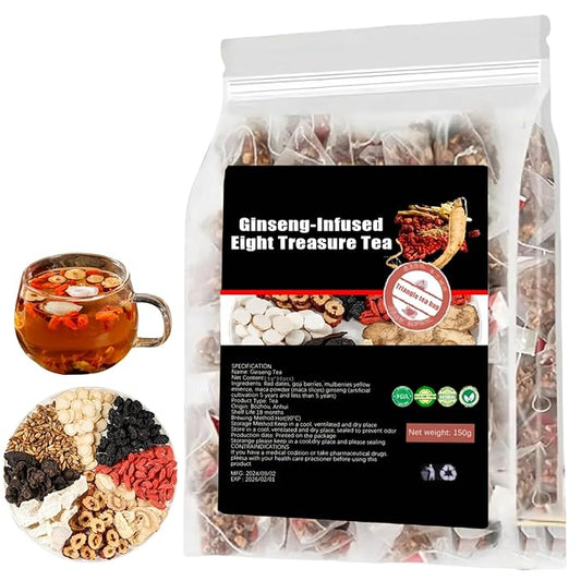 Ginseng-infused Eight Treasure Tea, Kidney Tea formula Ginseng Five Treasure Tea, Red Date Wolfberry Mulberry Health Tea, Han Shan Tang Tea, Kidney Care Tea Bags for Women & Men - 30bags (1)