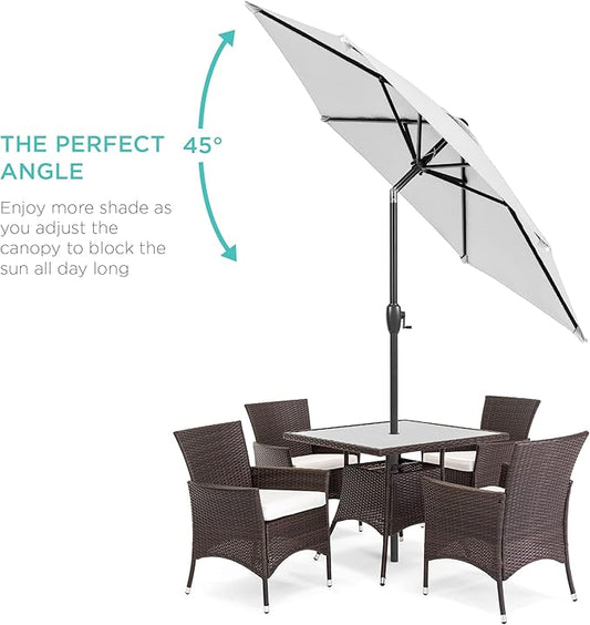 Best Choice Products 7.5ft Heavy-Duty Round Outdoor Market Table Patio Umbrella w/Steel Pole, Push Button Tilt, Easy Crank Lift - Fog Gray