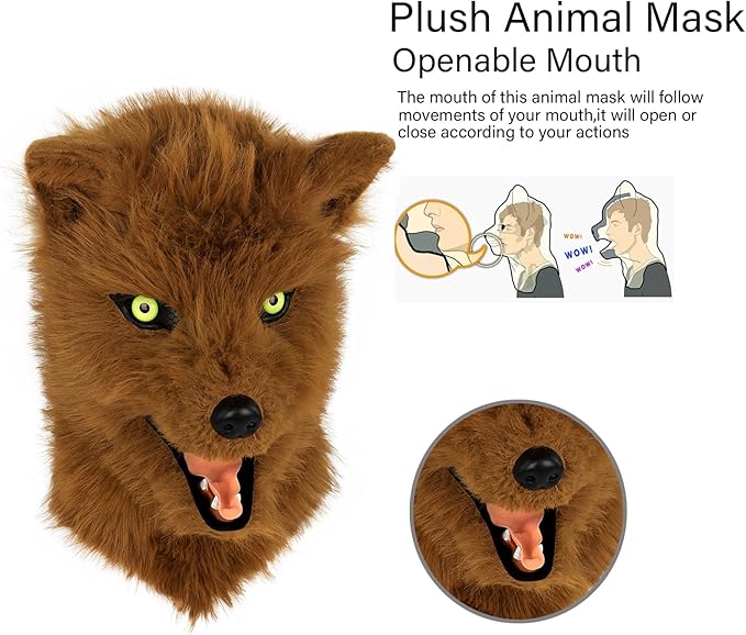 HAOAN Furry Dog Mask Animal Wolf Full Head for Halloween Fancy Dress Party Cosplay Costume Women Men
