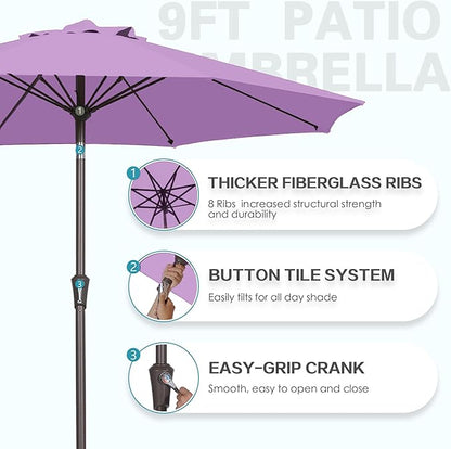 PatioKingdom 9FT Patio Outdoor Umbrella-UPF 50+ Sun Shade with Wind Vent, Push-Button Tilt & Smooth Crank Lift, Rust-Resistant Fiberglass Frame for Garden, Backyard,Yard