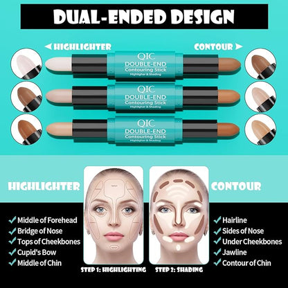 MEICOLY 2-in-1 Highlighter Contour Stick,Cool Toned Contour Stick,Makeup Shaping Stick,02