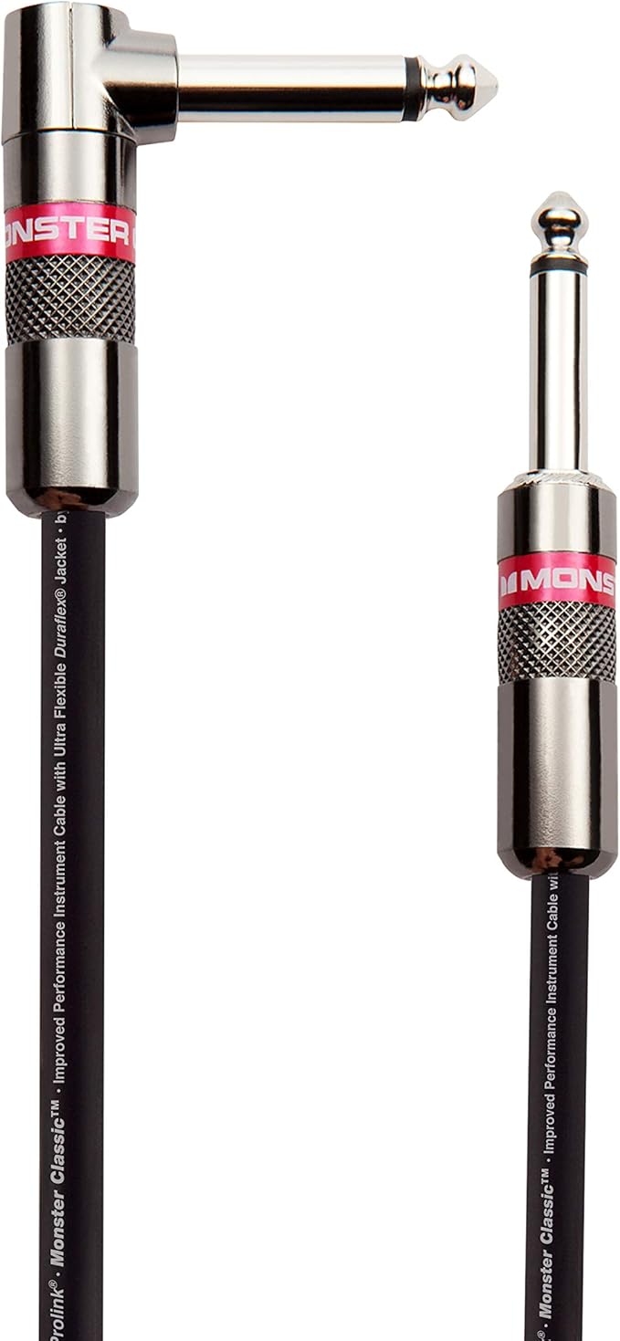 Monster Prolink Classic Instrument Guitar Cable - 21 ft Straight to Right AngleInstrument Cable. All Metal & Duraflex Outer Jacket. 90% Copper Braided Shield Monster Instrument Cable