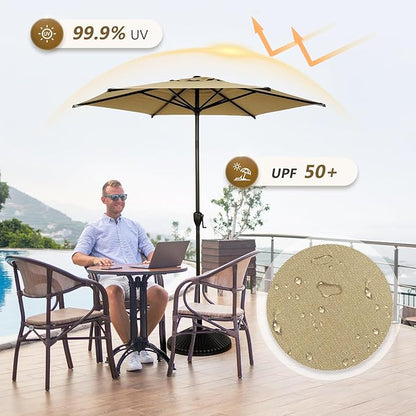 Abba Patio 7.5FT Lyon Outdoor Patio Umbrella Outdoor Table Umbrella with Push Button Tilt and Crank Market Umbrella 6 Sturdy Ribs UV Protection Waterproof for Garden Deck Backyard Pool Tan