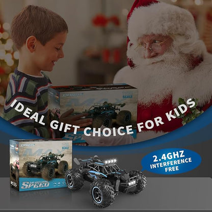 Remote Control Car, 2.4GHz 20-25KM/H Variable Speed Turbo 2-Speed Acceleration High Speed RC Car, 1:16 Off-Road Monster Truck with LED Lights and 1800mAh Rechargeable Battery – Ideal Gift for Boys 6