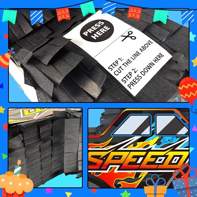 Monster Truck Pinata Car with Stick and Blindfold for Boys' Birthday Party Decoration