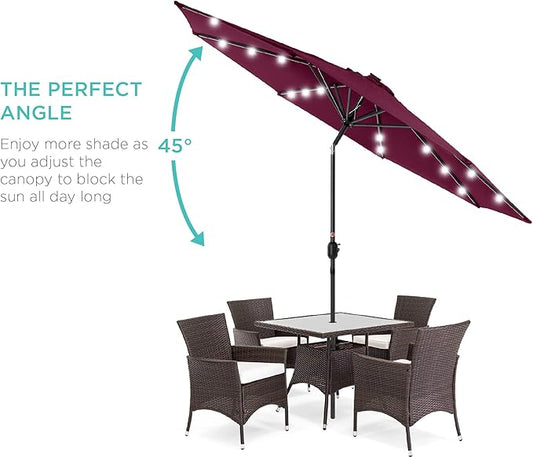 Best Choice Products 10ft Solar Polyester LED Lighted Patio Umbrella w/Tilt Adjustment and UV-Resistant Fabric - Burgundy