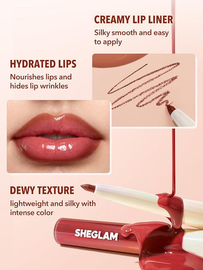 SHEGLAM 2-In-1 Lip Rules Liner & Gloss Pen Long Lasting Plumping Perfect Lip Combo Makeup Set-By The Book