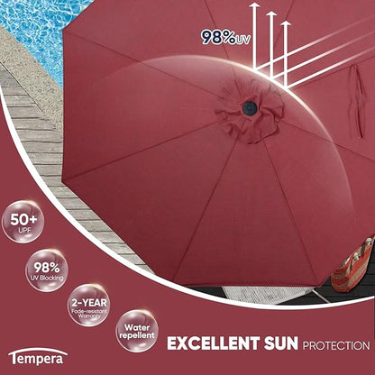 Tempera Patio Market Outdoor Table Umbrella with Push Button Tilt and Crank,Large Sun Umbrella with Sturdy Pole&Fade resistant canopy,Easy to set