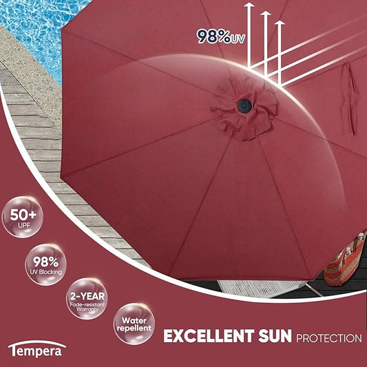 Tempera Patio Market Outdoor Table Umbrella with Push Button Tilt and Crank,Large Sun Umbrella with Sturdy Pole&Fade resistant canopy,Easy to set