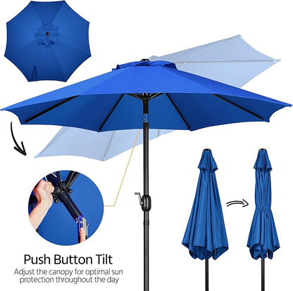 Yaheetech Patio Umbrella, 9FT Outdoor Market Table Umbrella with Push Button Tilt and Crank, 8 Sturdy Ribs, Outdoor Sun Shade for Garden, Beach, Deck, Backyard, Pool