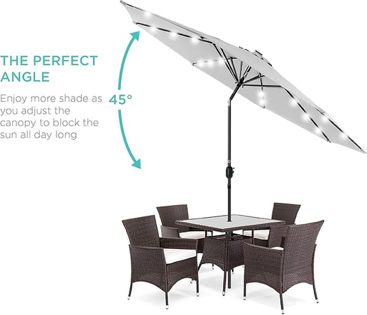 Best Choice Products 10ft Solar Polyester LED Lighted Patio Umbrella w/Tilt Adjustment and UV-Resistant Fabric - Fog Gray