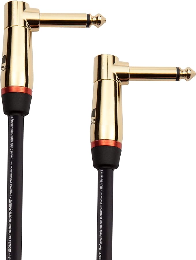 Monster Prolink Rock Instrument Cable. 8 in Right Angle to Right Angle Guitar Cable. for Electric Guitar Cable. 95% Copper Braided Shielded Guitar Cable