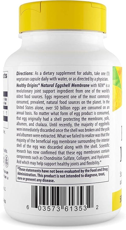 Healthy Origins Eggshell Membrane (NEM), 500 mg - Natural Collagen and Joint Support Supplement - Gluten-Free Supplement - 30 Veggie Capsules