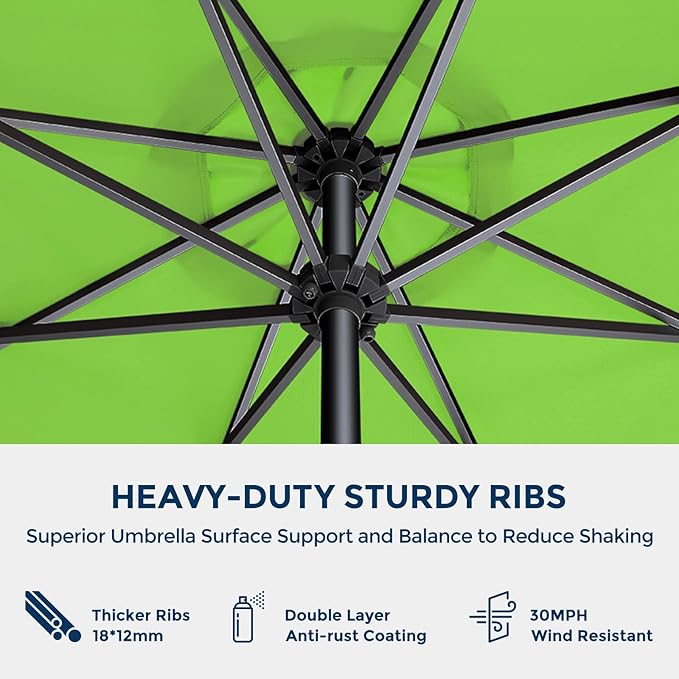 9ft Outdoor Patio Umbrella - Market Table Pool Deck Umbrella UPF50+ UV Protection with Push Button Tilt, Crank and 8 Sturdy Ribs (Apple Green, No base)
