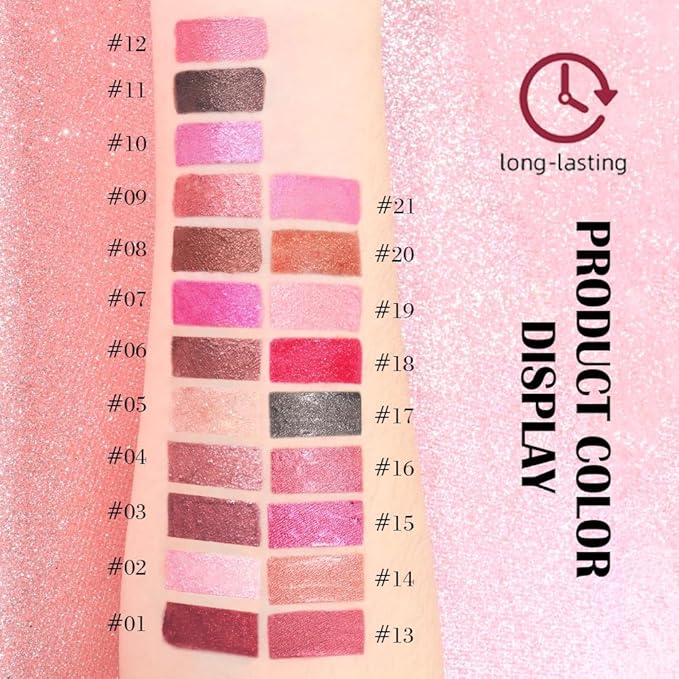 evpct Rose Gold Metallic Glitter Lip Liner and Lipstick Combo Lip Gloss Stain Set Makeup for Women Long Lasting Waterproof 24, Nude Pink Frosted Metallic Shimmer Glossy iridescent Liquid Lipstick 04