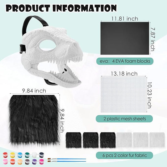 13 Pcs DIY Dino Mask Kit Hard Plastic Dinosaur Mask Furry Therian Dino Costume Kit Animal Dinosaur Party Costume