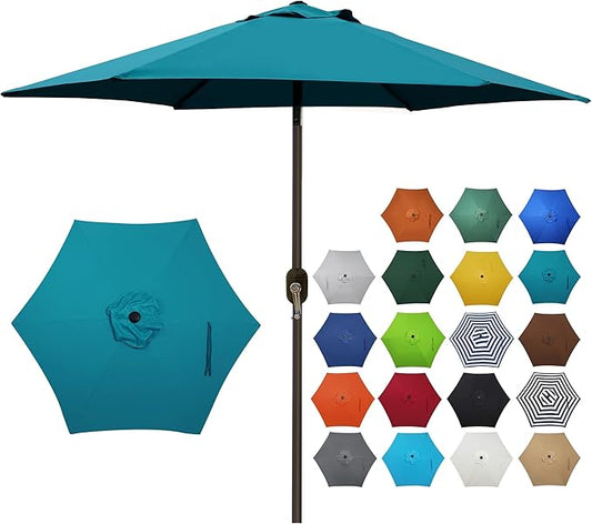 Blissun 7.5 ft Patio Umbrella, Yard Umbrella, Outdoor Market Umbrella with Push Button Tilt Crank (Cerulean)