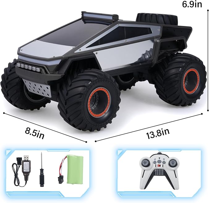 Remote Control Pickup Truck Style Toy car,1:12 Scale with Alloy Shell Lights and Sounds, 2.4GHz All Terrain Toy Car with Rechargeable Battery，for Boy Kids Adults Monster Truck Toys