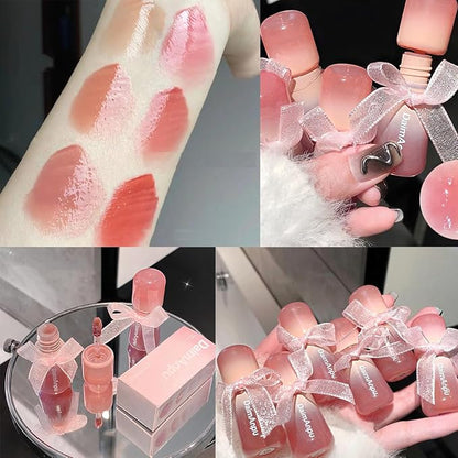 6Pcs Hydrating Jelly Lip Gloss Set,Moisturizing & Plumping Water Lip Stain Mirror Liquid Lipsticks,Waterproof Long Lasting Clear Oxygen Tinted Lip Blam Cute Lip Glaze