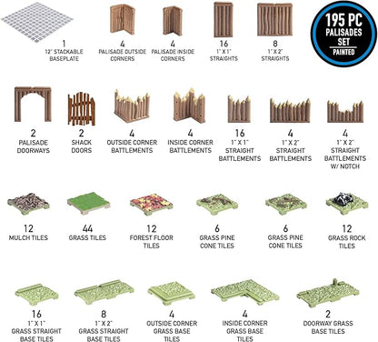 Monster Adventure Terrain 195Pc Painted Palisade Base Set- Fully Modular, Stackable 3D Tabletop World Builder - Perfect for DND Dungeons Dragons, Pathfinder, & All RPG Games, Gift