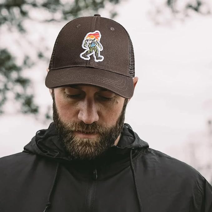 Mesh Bigfoot Hat Leather Cap for Men- Great Snapback Closure Sasquatch Hat for Hunting & Hiking