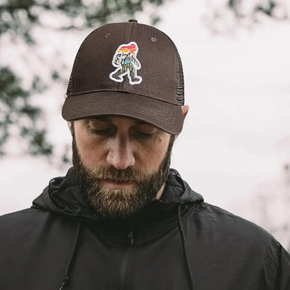Mesh Bigfoot Hat Leather Cap for Men- Great Snapback Closure Sasquatch Hat for Hunting & Hiking