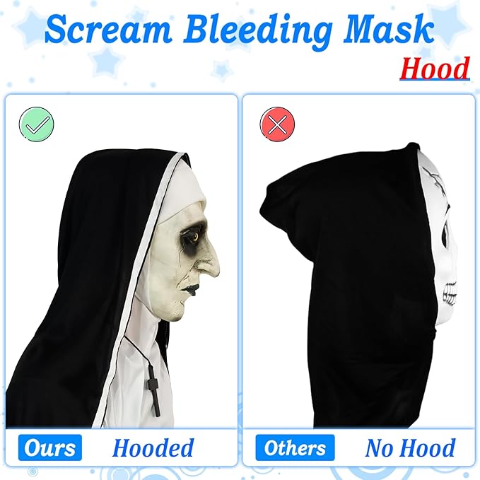 2024 Nun Scary Mask,Halloween Party Scary Full Head Costume Mask with cross necklace