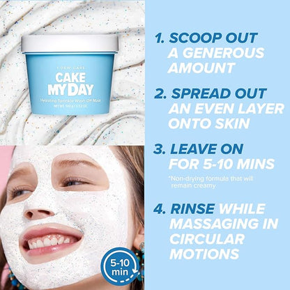 I DEW CARE Wash Off Face Mask - Cake My Day | With Hyaluronic Acid, Self Skin Care, Facial Treatment, Vegan, Cruelty-Free, Paraben-Free, Exfoliating, Deep Cleansing Detox, 3.38 Oz
