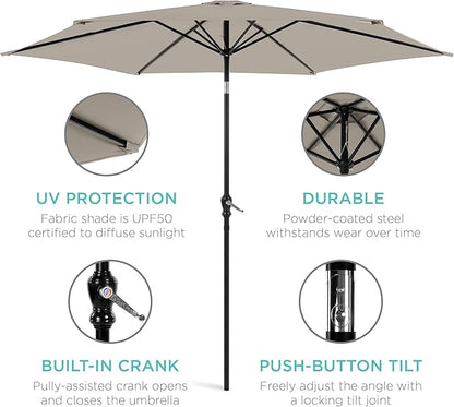 Best Choice Products 10ft Outdoor Steel Polyester Market Patio Umbrella w/Crank, Easy Push Button, Tilt, Table Compatible - Beige