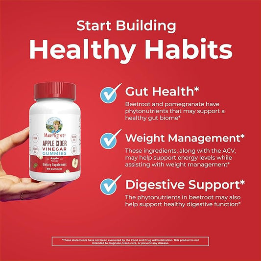 MaryRuth Organics Apple Cider Vinegar Gummies | ACV Gummies for Immune Support | Vegan | Non-GMO | Gluten Free | 60 Count