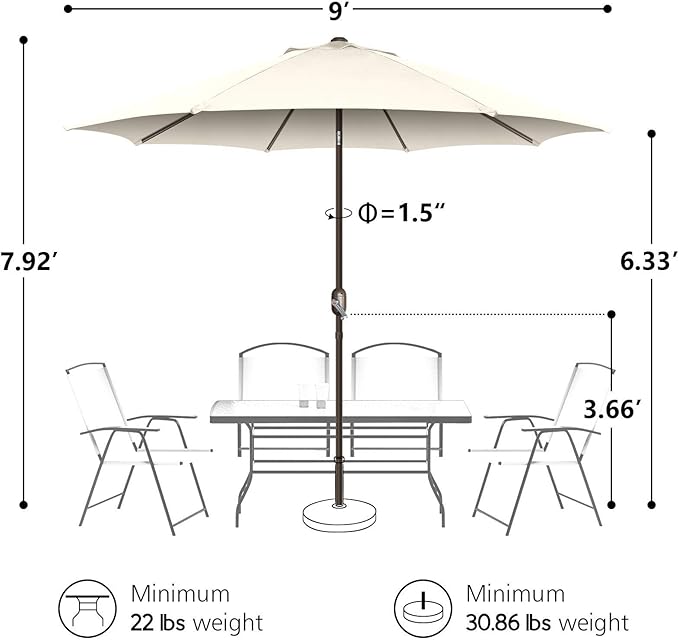 7.5Ft/9Ft Patio Umbrella, UV Protect Pool Umbrella with Heavy Duty Pole,Outdoor Umbrella with Push Botton Tilt & Crank