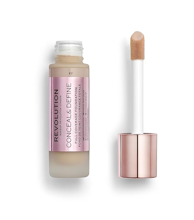 Makeup Revolution Conceal & Define Foundation, Cream Foundation Cruelty-Free, F7, 23ml