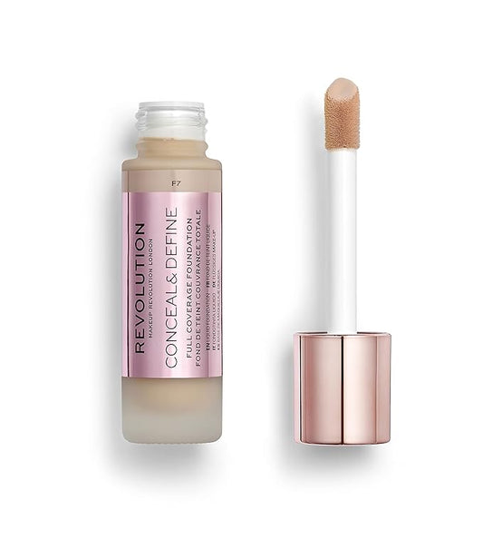 Makeup Revolution Conceal & Define Foundation, Cream Foundation Cruelty-Free, F7, 23ml
