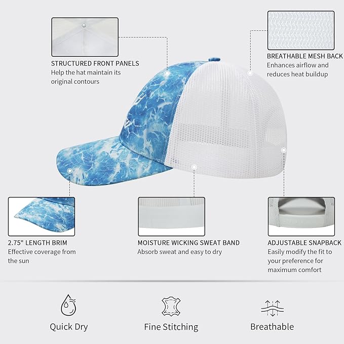 LOOGU Fishing Hat Mesh Back for Men Women Adjustable Baseball Trucker Cap Snapback Hats