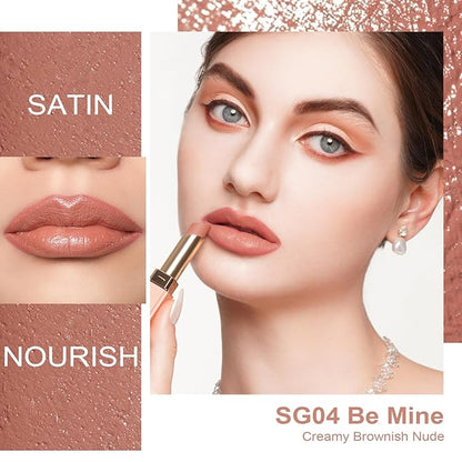 Oulac Color Rich Satin Matte Lipstick – Nude Peach Lipsticks for Women, Long Lasting, Hydrating Lip Color, Non-Drying Velvet Finish, Creamy Texture, Full Coverage, Vegan, SG04