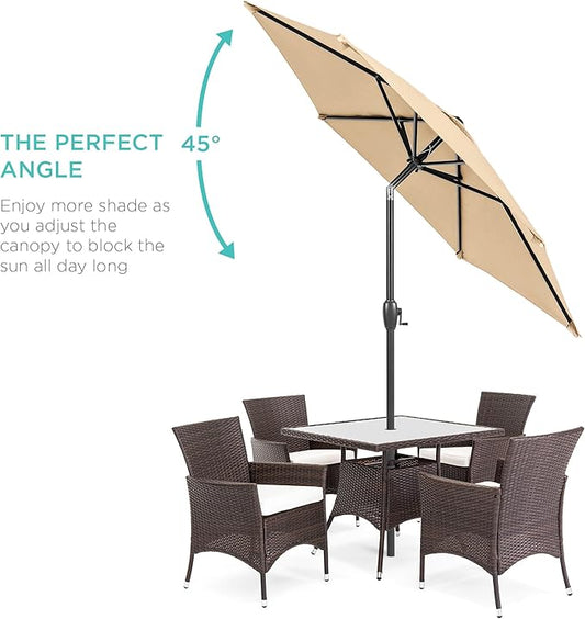 Best Choice Products 7.5ft Heavy-Duty Round Outdoor Market Table Patio Umbrella w/Steel Pole, Push Button Tilt, Easy Crank Lift - Sand