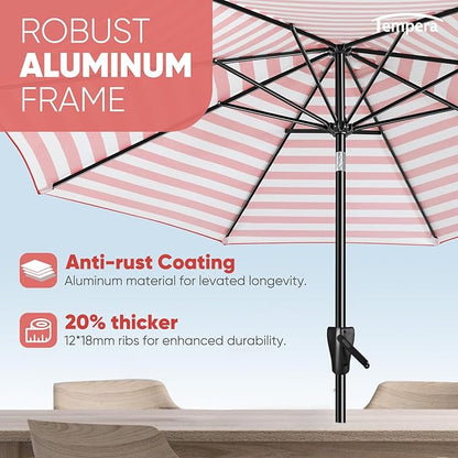 Tempera Patio Market Outdoor Table Umbrella with Push Button Tilt and Crank,Large Sun Umbrella with Sturdy Pole&Fade resistant canopy,Easy to set