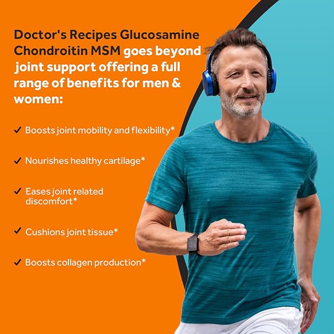 Doctor's Recipes Glucosamine Chondroitin MSM Turmeric Quercetin, Joint Support Supplement for Men & Women, with Black Pepper for High Absorption, Complete Joint Care, No Shellfish, 90 Tablets
