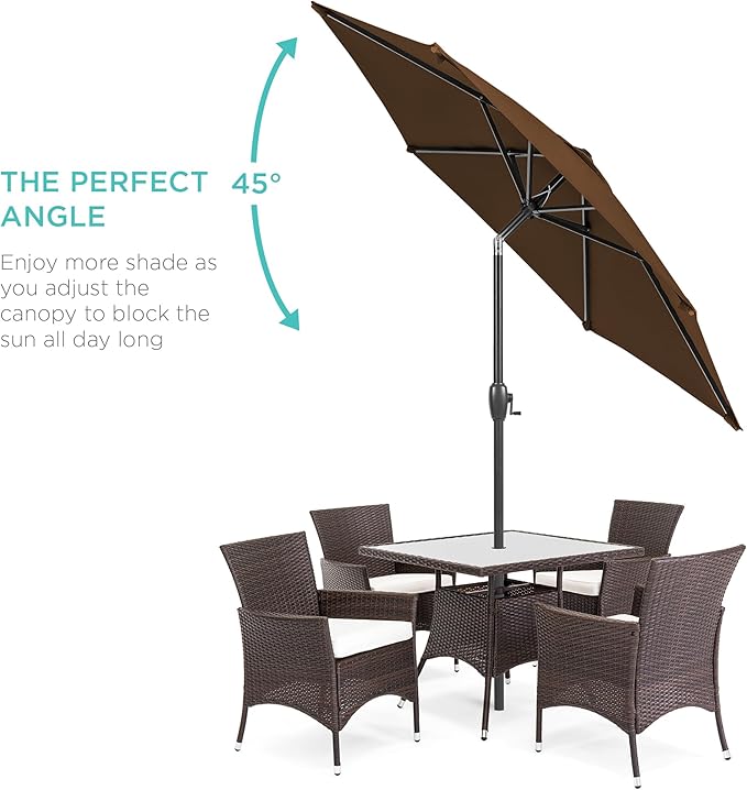 Best Choice Products 7.5ft Heavy-Duty Round Outdoor Market Table Patio Umbrella w/Steel Pole, Push Button Tilt, Easy Crank Lift - Brown