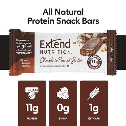 Extend Sugar Free Protein Bars, Perfect Diabetic Snacks, High Protein and Fiber, Hunger Control & Steady Energy, Low Carb, Keto Friendly, Chocolate Peanut Butter, 12 Count