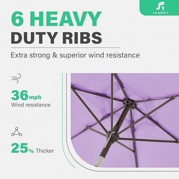 JEAREY 7.5FT Patio Umbrella Market Table Umbrella with 6 Sturdy Ribs, Push Button Tilt/Crank Outdoor Umbrella for Garden, Deck, Backyard, Pool and Porch,Taro Purple